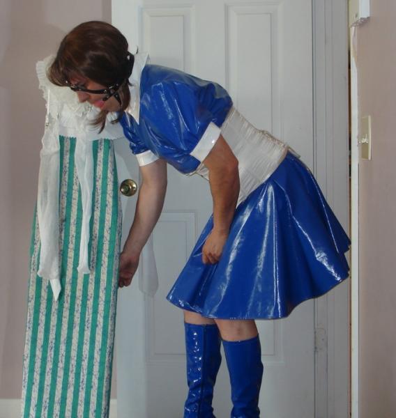 blue rubber maid uniform