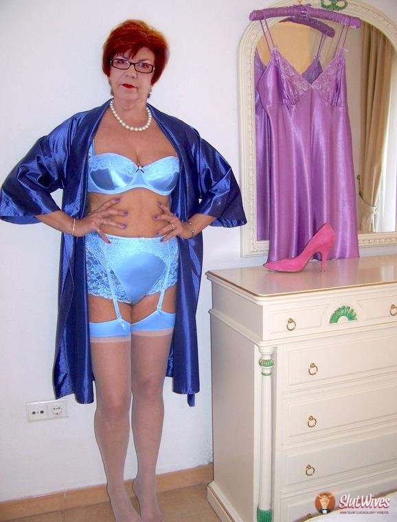 Sandy Posing In Her New Blue Panties & Bra, Blue Stockings, and Blue Robe...jpg